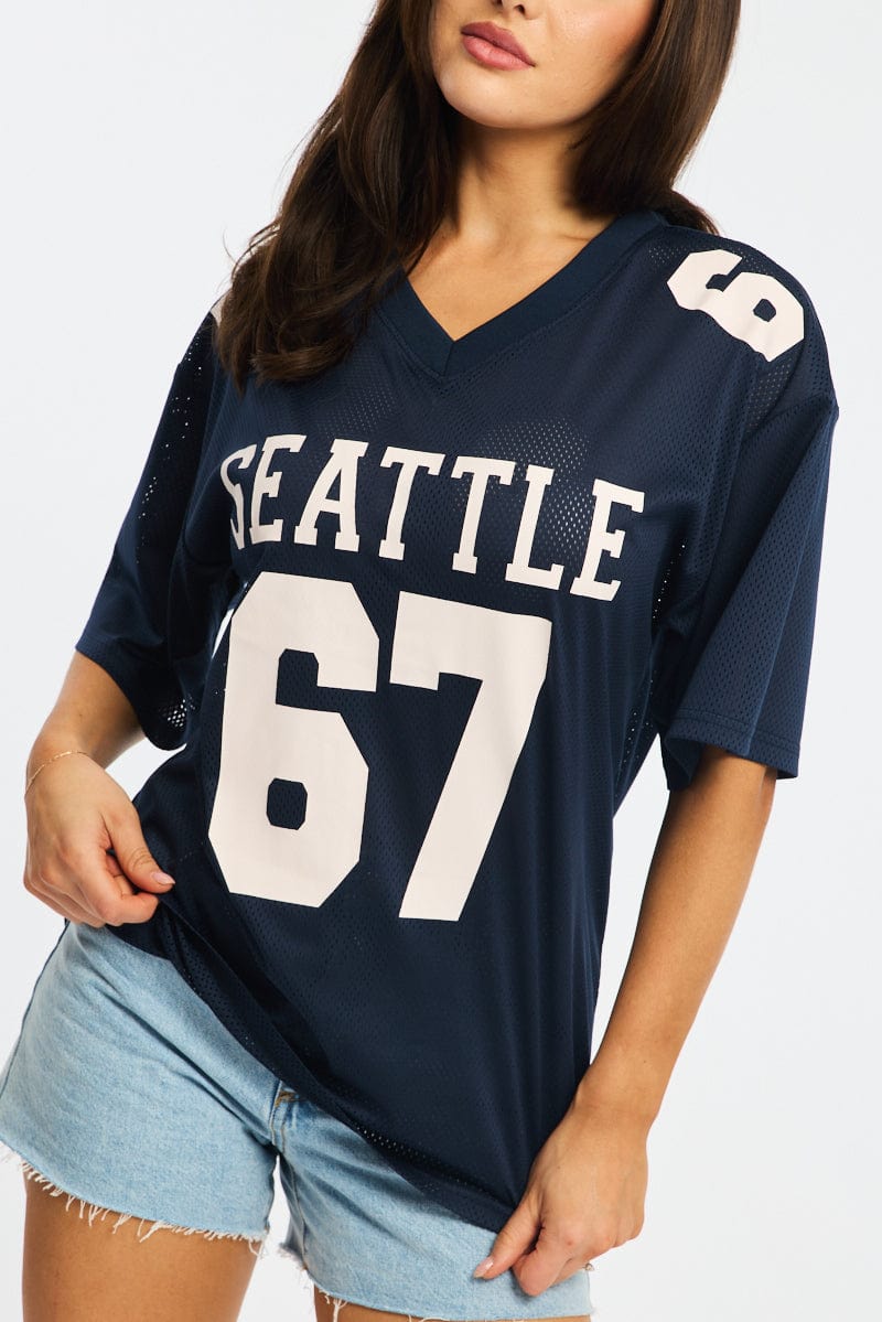 Blue Sport Tee Short Sleeve for Ally Fashion