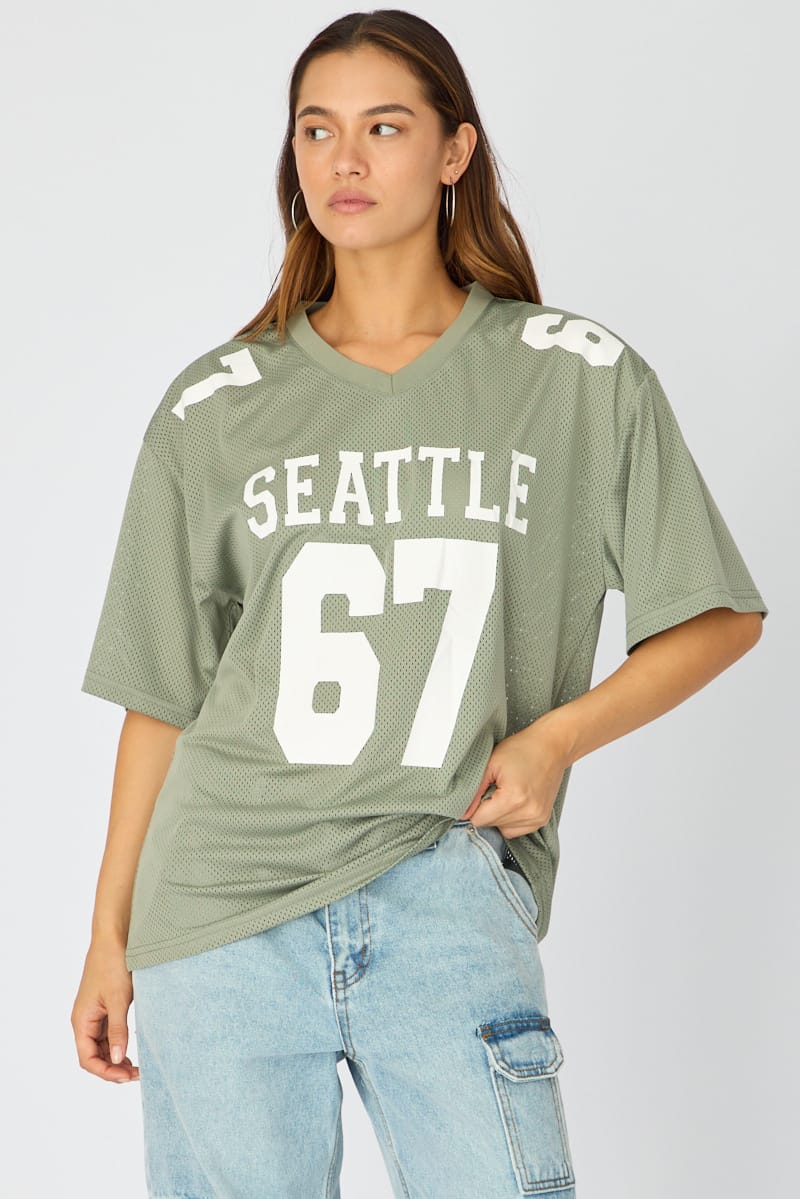 Green Short Sleeve Sports Tee for Ally Fashion