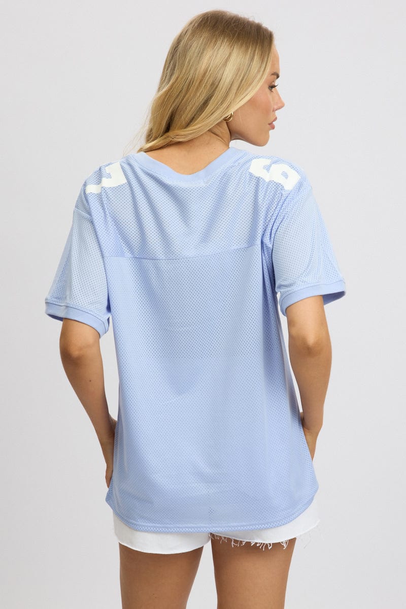 Blue Sport Tee V Neck Short Sleeve for Ally Fashion