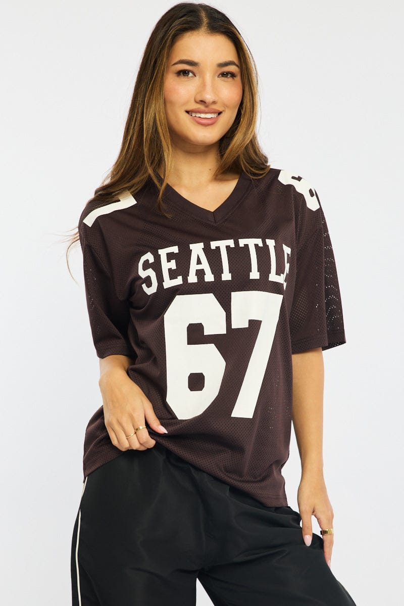 Brown Sports Tee Short Sleeve for Ally Fashion