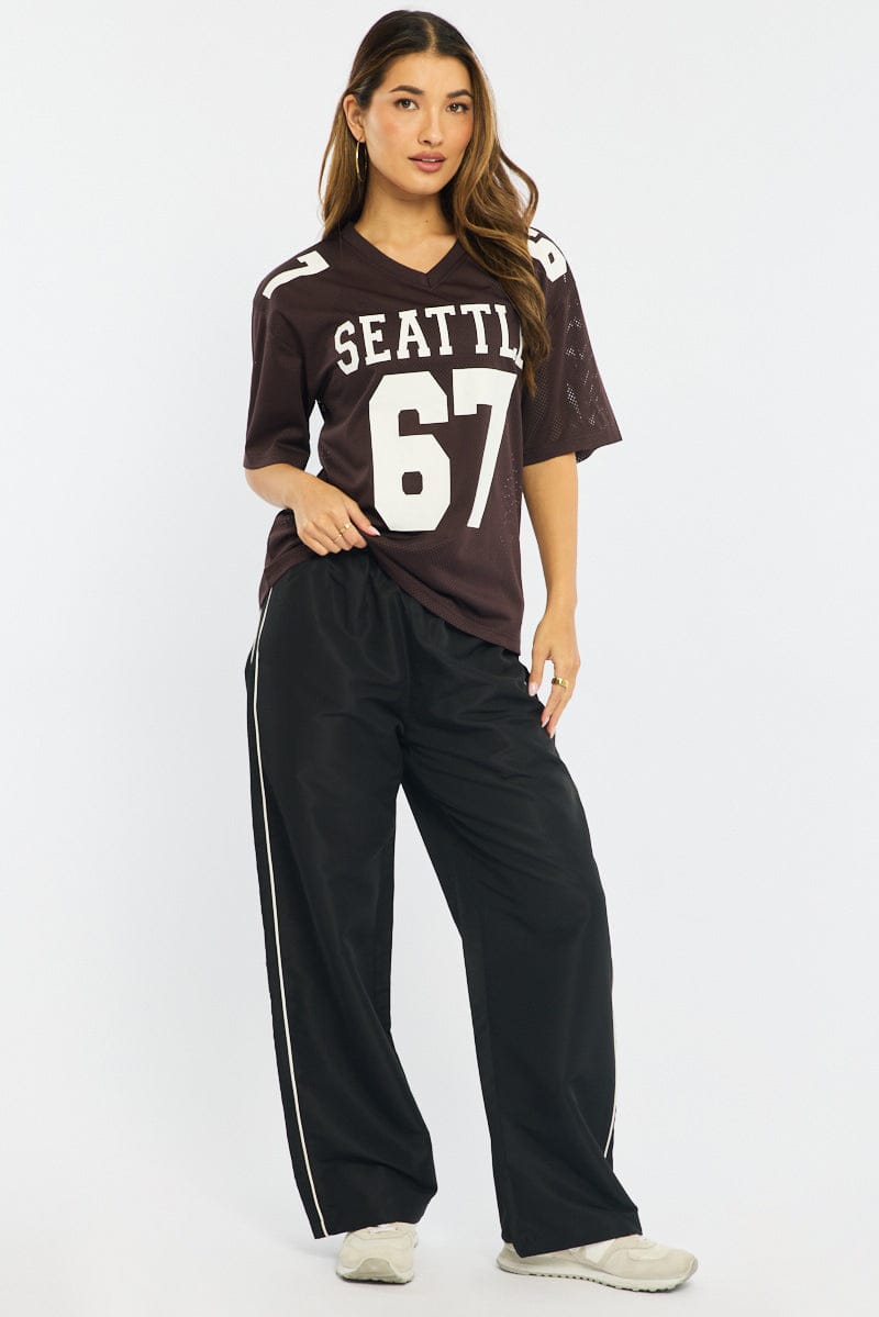 Brown Sports Tee Short Sleeve for Ally Fashion