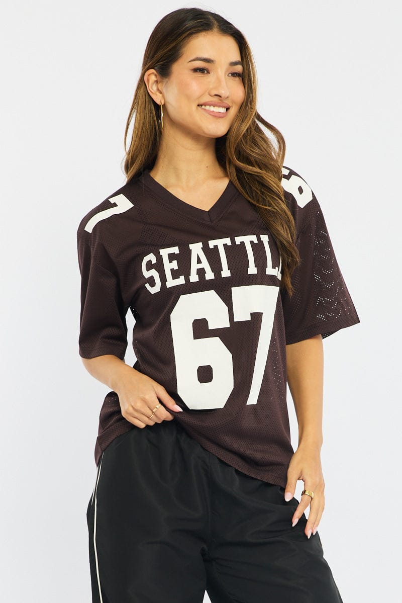Brown Sports Tee Short Sleeve for Ally Fashion
