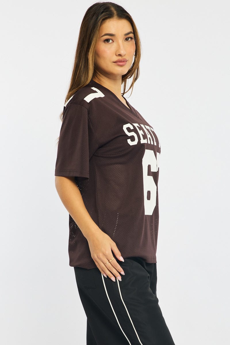 Brown Sports Tee Short Sleeve for Ally Fashion