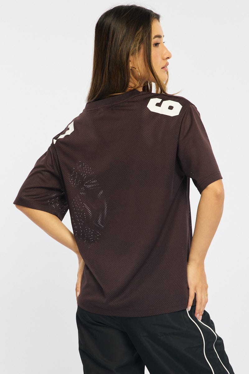 Brown Sports Tee Short Sleeve for Ally Fashion
