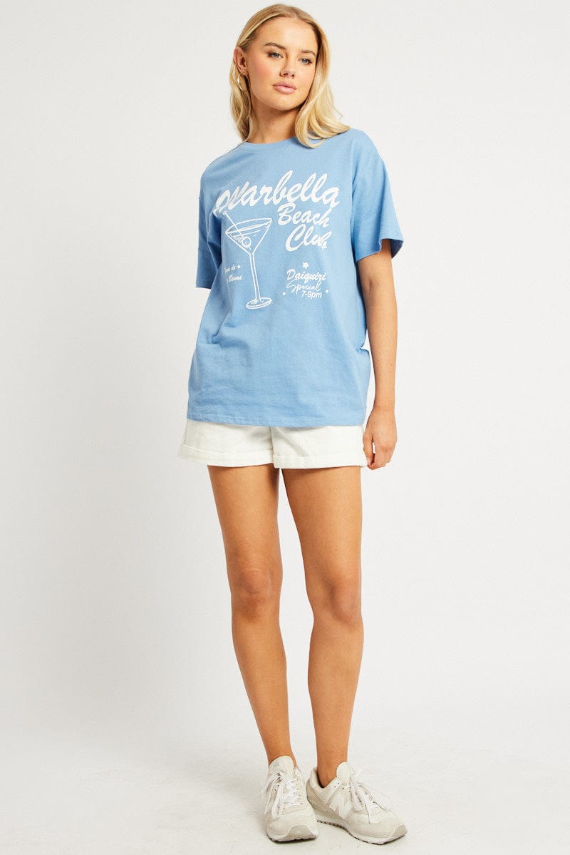 Blue Graphic Tee Short Sleeve for Ally Fashion