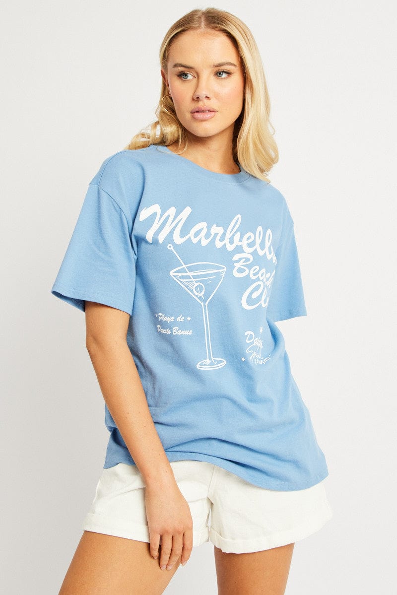 Blue Graphic Tee Short Sleeve | Ally Fashion