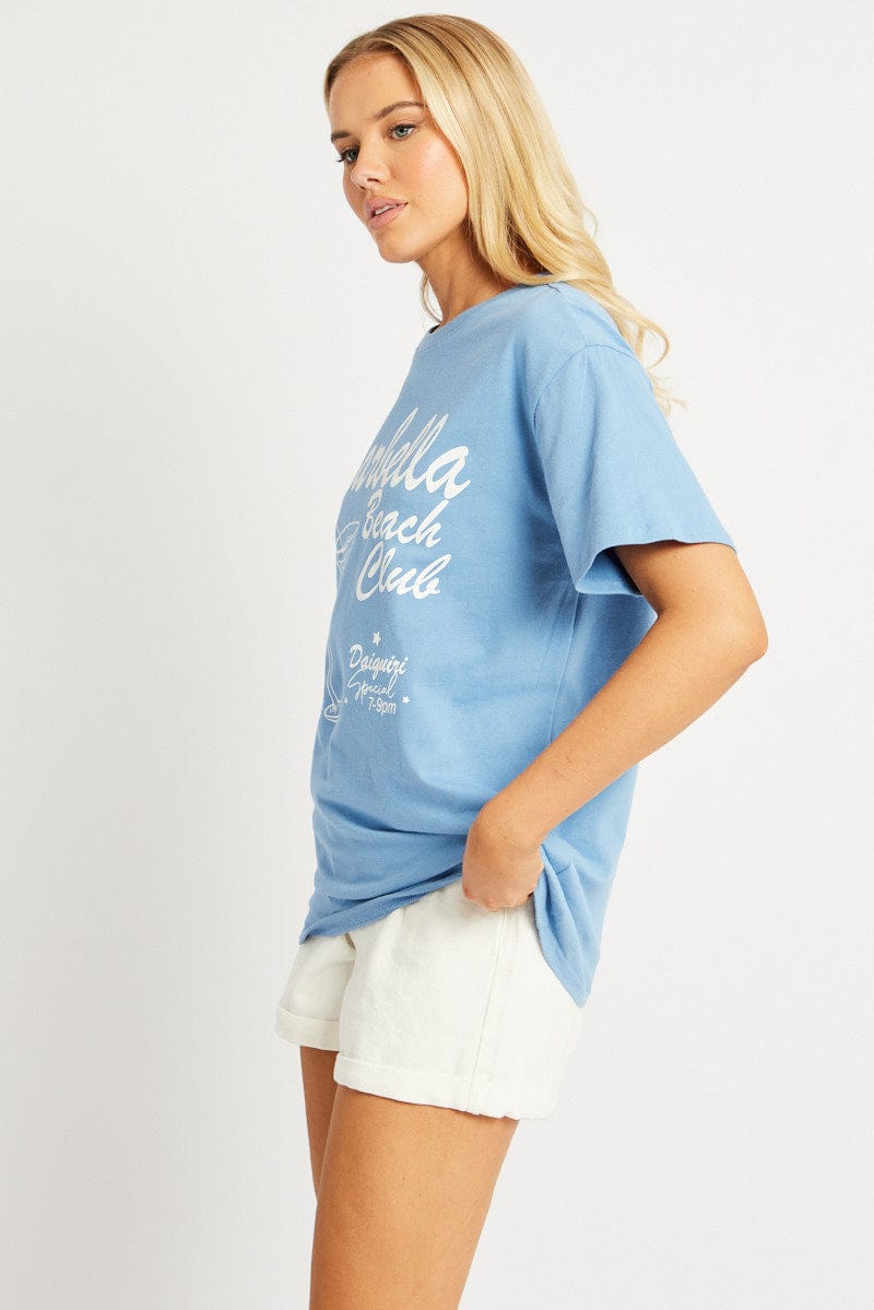 Blue Graphic Tee Short Sleeve for Ally Fashion