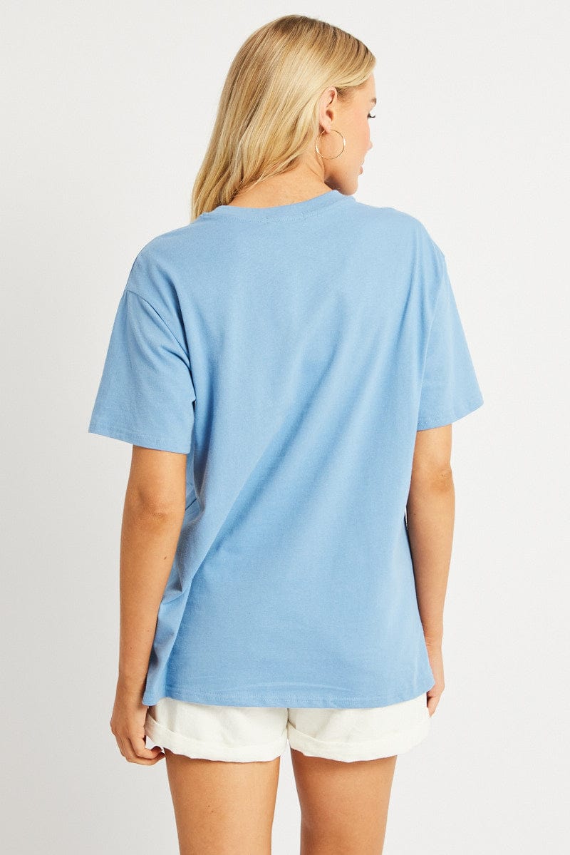 Blue Graphic Tee Short Sleeve for Ally Fashion