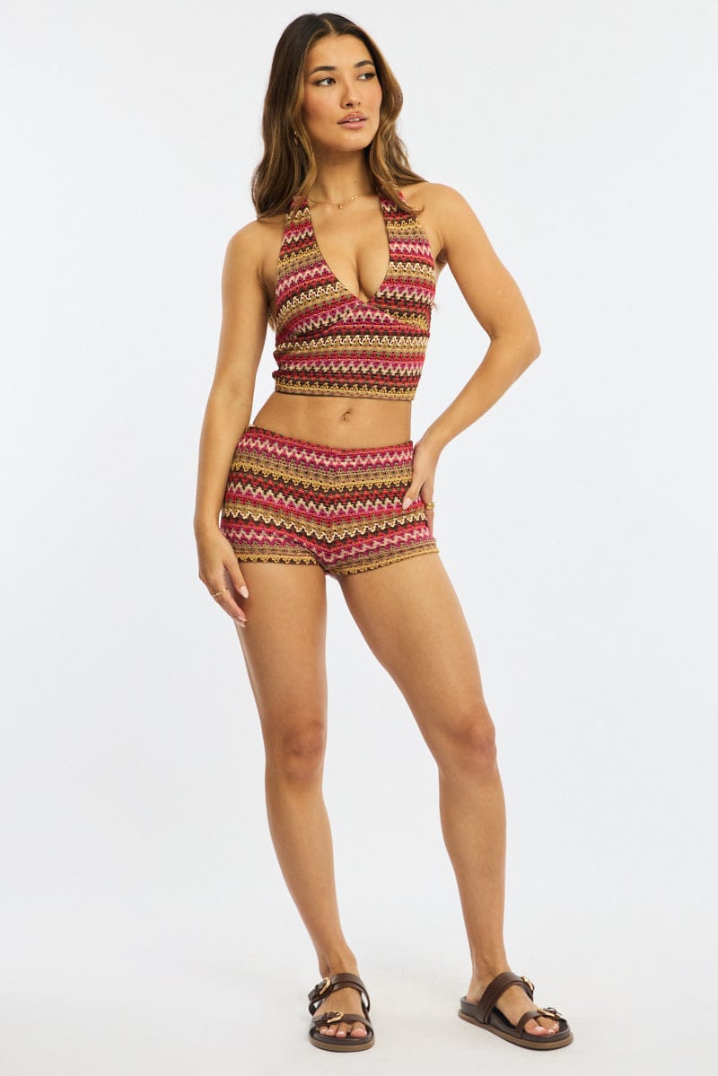 Red Stripe Halter Neck Top Tie Back for Ally Fashion