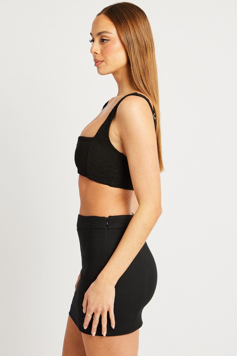 Black Crop Top Textured for Ally Fashion