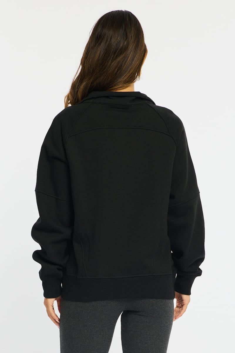 Black Zip Up Sweater Long Sleeve for Ally Fashion