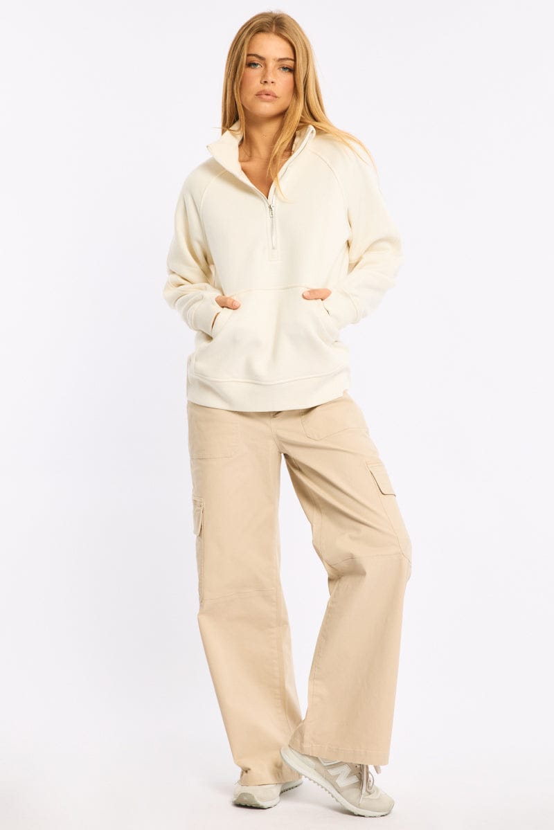 White Zip Up Sweater Long Sleeve for Ally Fashion