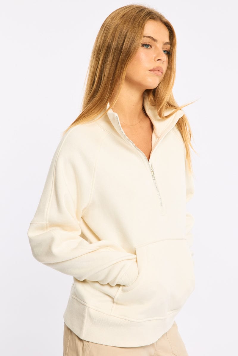 White Zip Up Sweater Long Sleeve for Ally Fashion