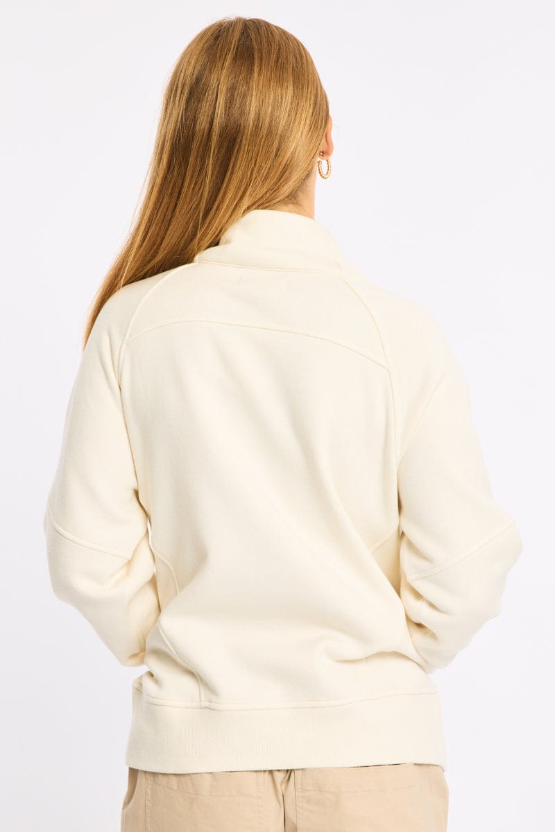 White Zip Up Sweater Long Sleeve for Ally Fashion