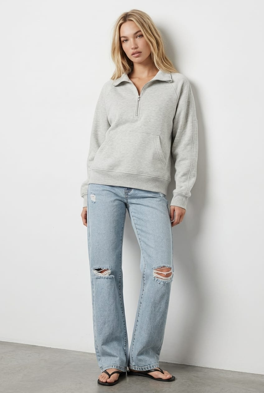 Grey Zip Up Sweater Long Sleeve for Ally Fashion