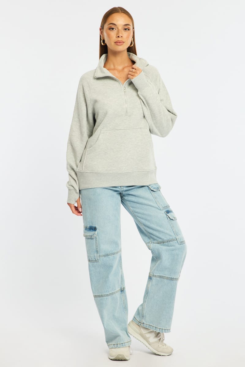 Grey Zip Up Sweater Long Sleeve for Ally Fashion