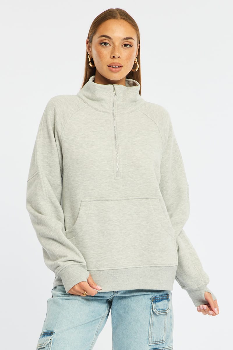 Grey Zip Up Sweater Long Sleeve for Ally Fashion