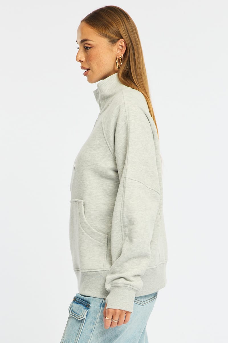 Grey Zip Up Sweater Long Sleeve for Ally Fashion