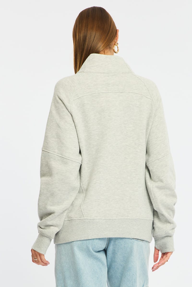 Grey Zip Up Sweater Long Sleeve for Ally Fashion