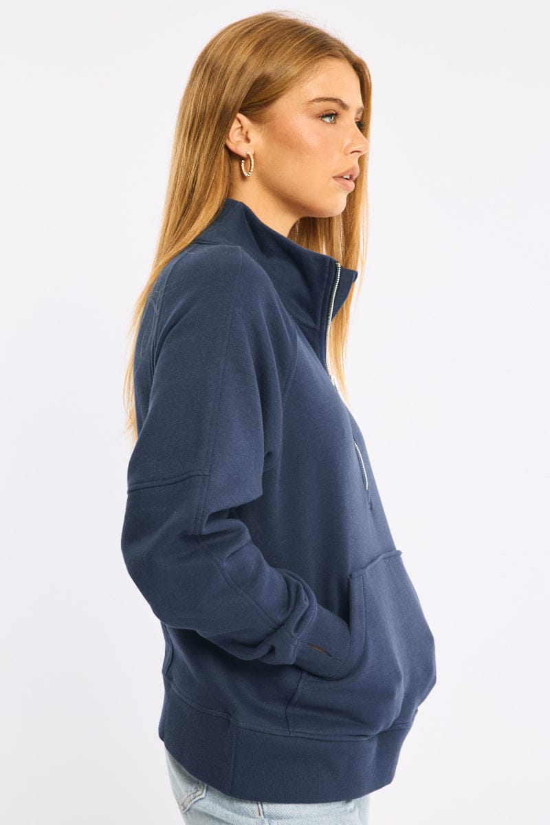 Blue Zip Up Sweater Long Sleeve for Ally Fashion