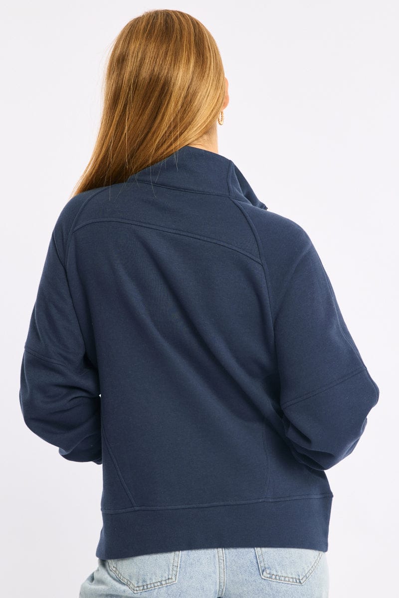 Blue Zip Up Sweater Long Sleeve for Ally Fashion