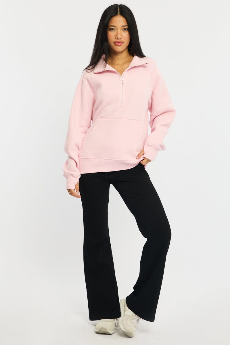 Pink Zip Up Sweater Long Sleeve for Ally Fashion