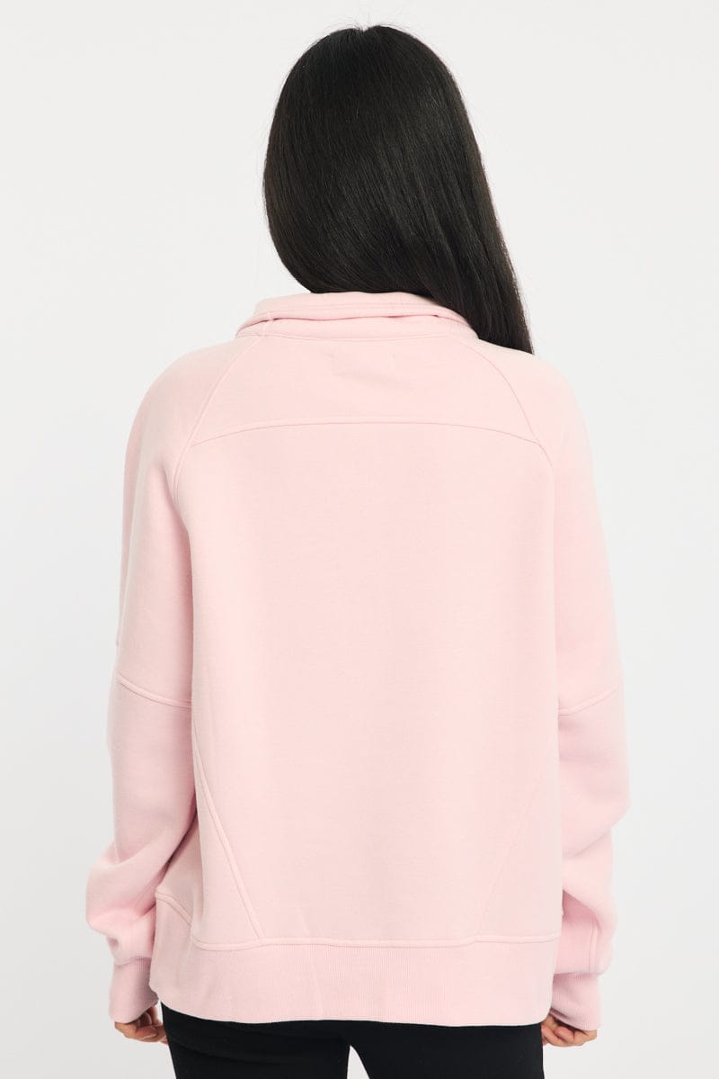 Pink Zip Up Sweater Long Sleeve for Ally Fashion