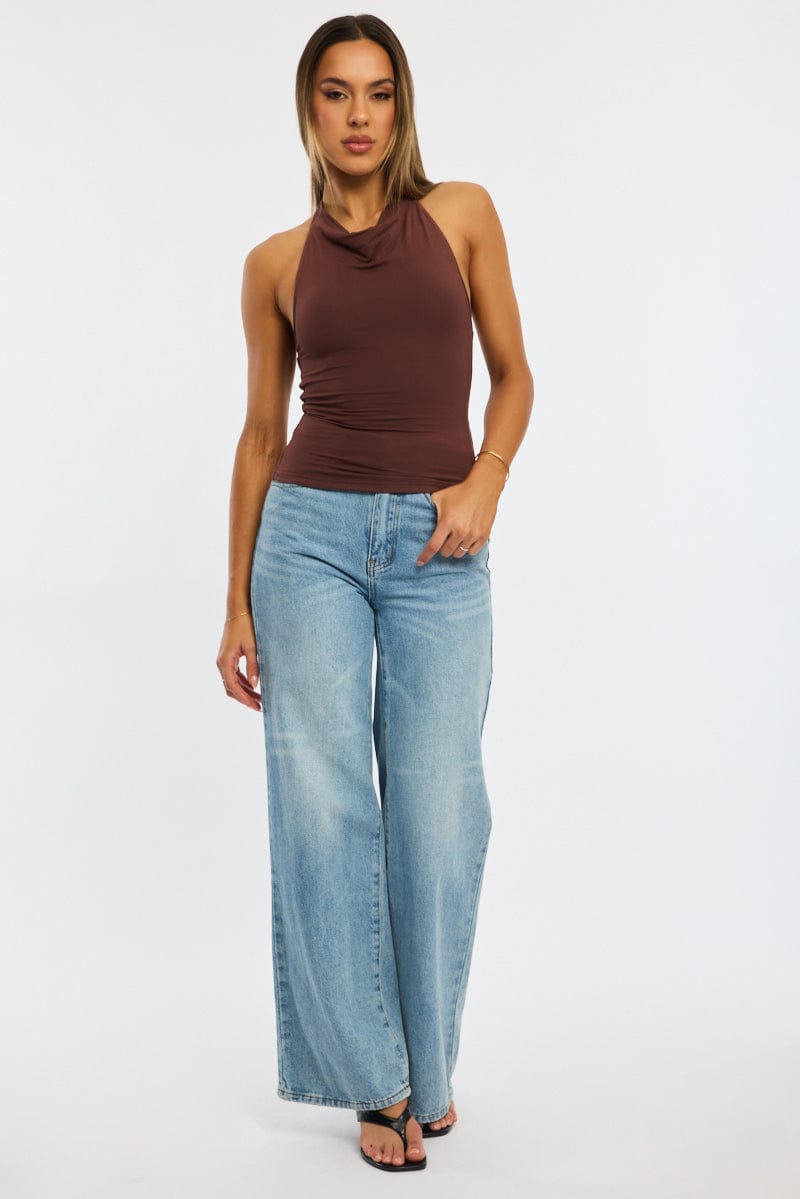 Brown Halter Neck Top Supersoft for Ally Fashion