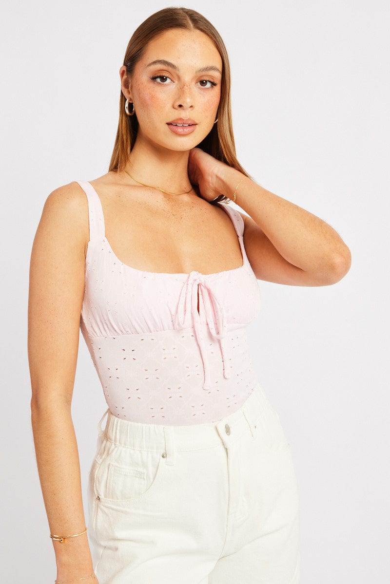 Pink Eyelet Bodysuit Singlet from Ally Fashion