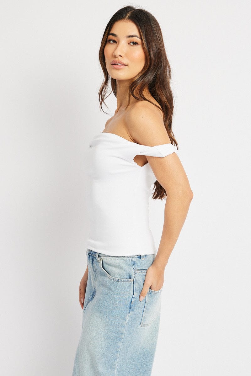 White Twist Top Off Shoulder for Ally Fashion