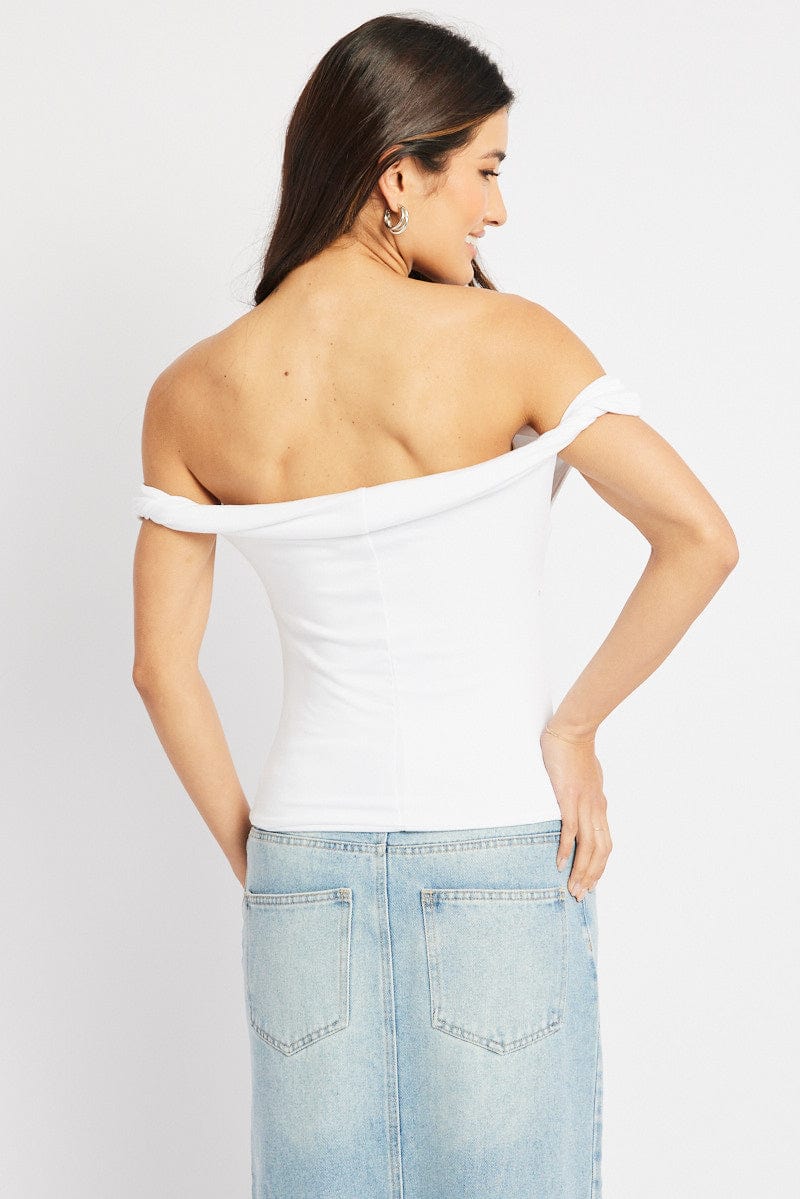 White Twist Top Off Shoulder for Ally Fashion