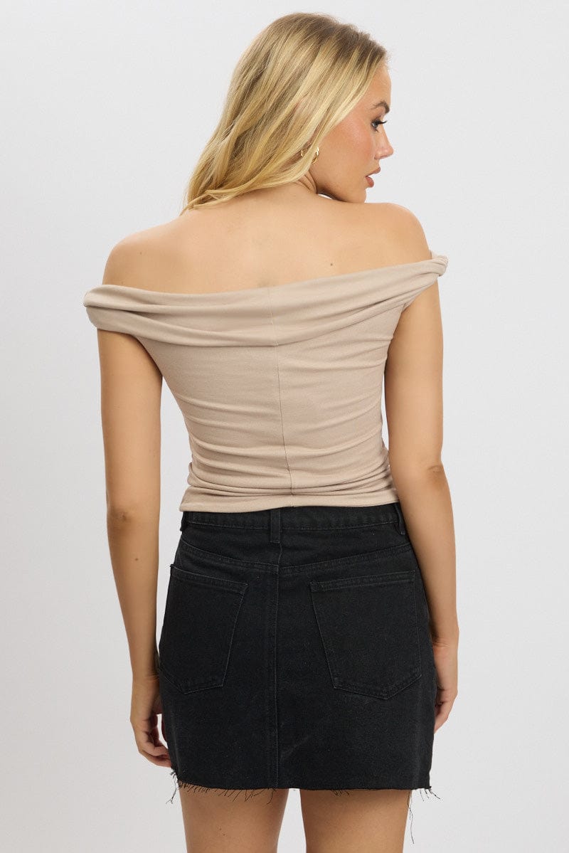 Brown Twist Top Off Shoulder for Ally Fashion