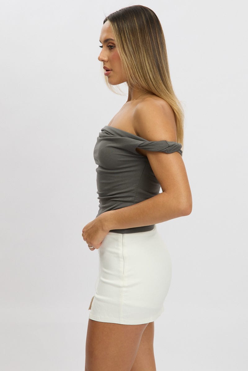 Grey Twist Top Off Shoulder for Ally Fashion