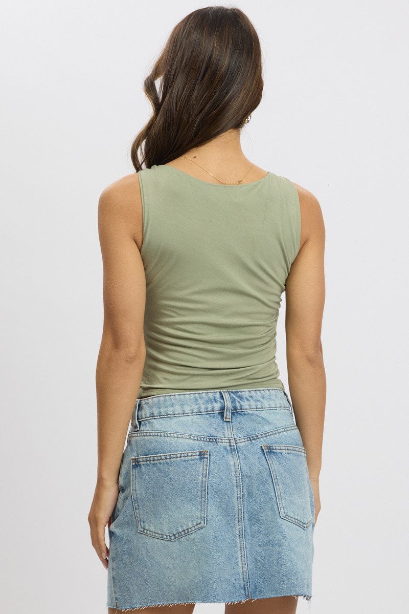 Green Sleeveless Twist Shoulder Top for Ally Fashion