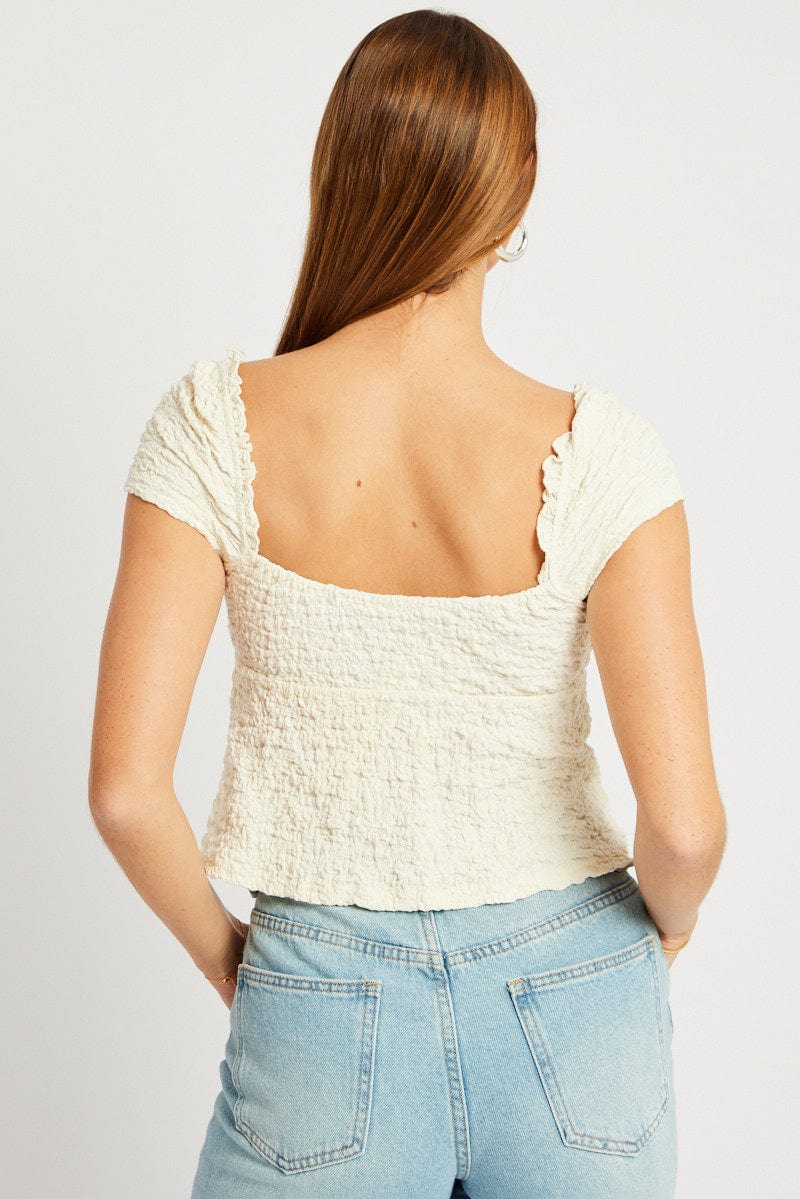 White Textured Top Crop Short Sleeve for Ally Fashion