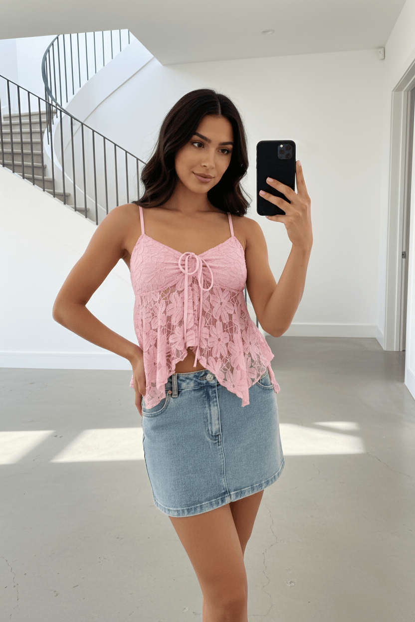 Pink Singlet Top Lace
