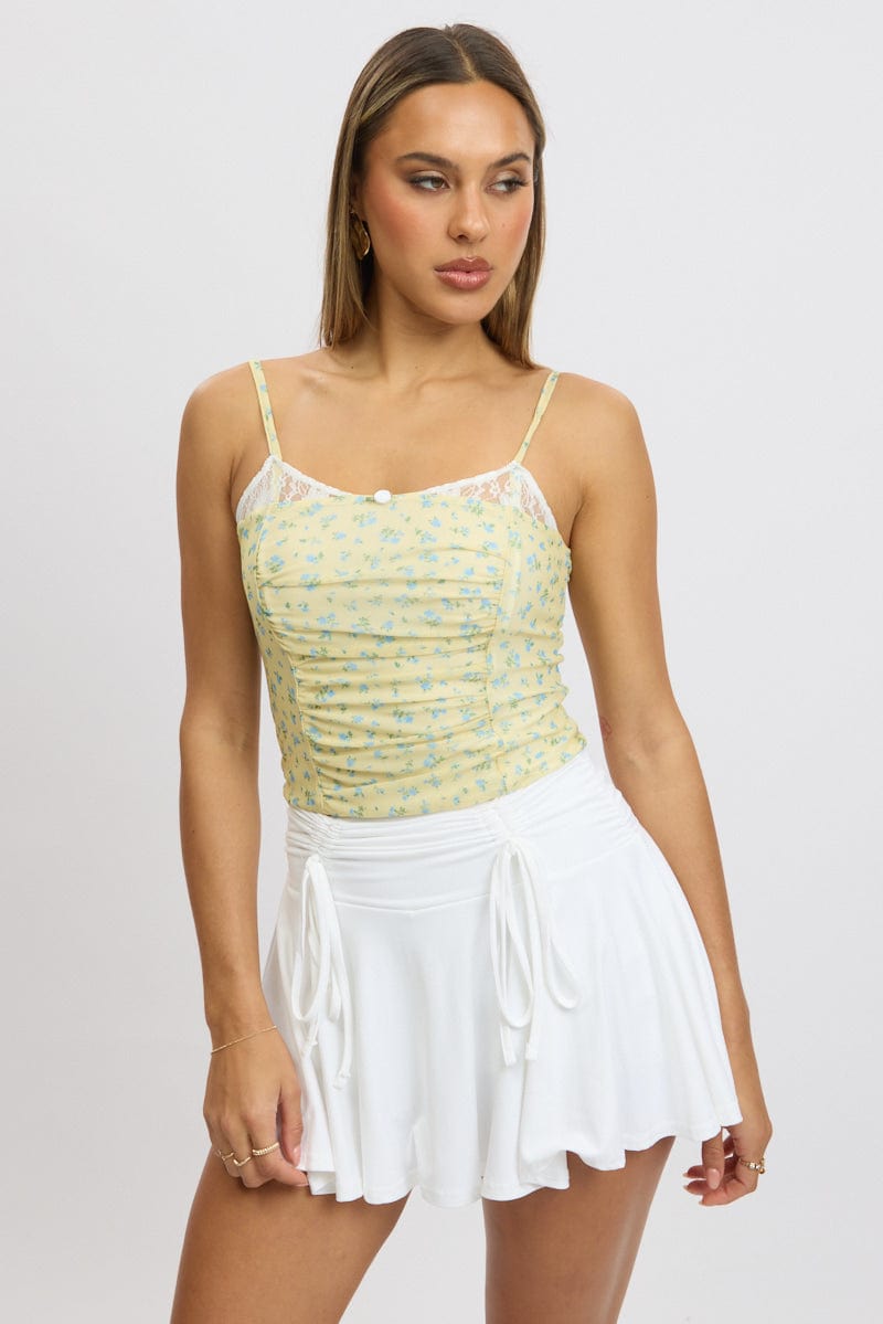 Yellow Ditsy Mesh Singlet Top for Ally Fashion