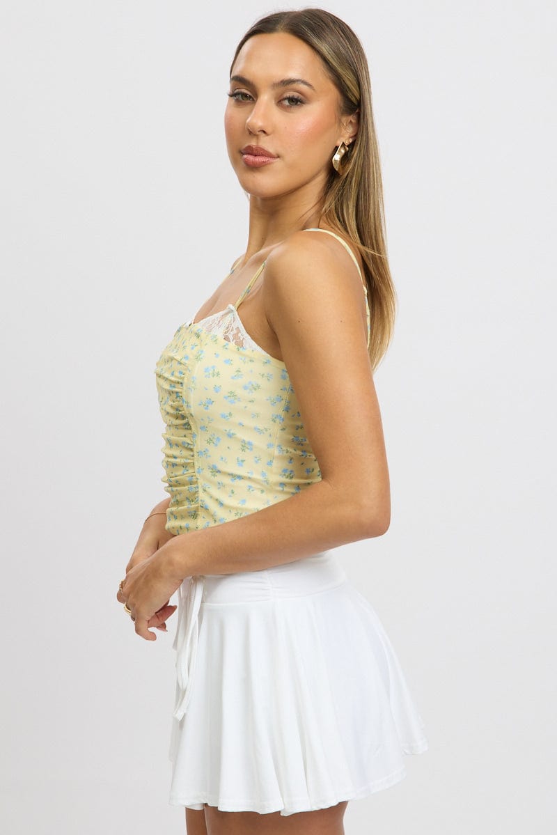 Yellow Ditsy Mesh Singlet Top for Ally Fashion