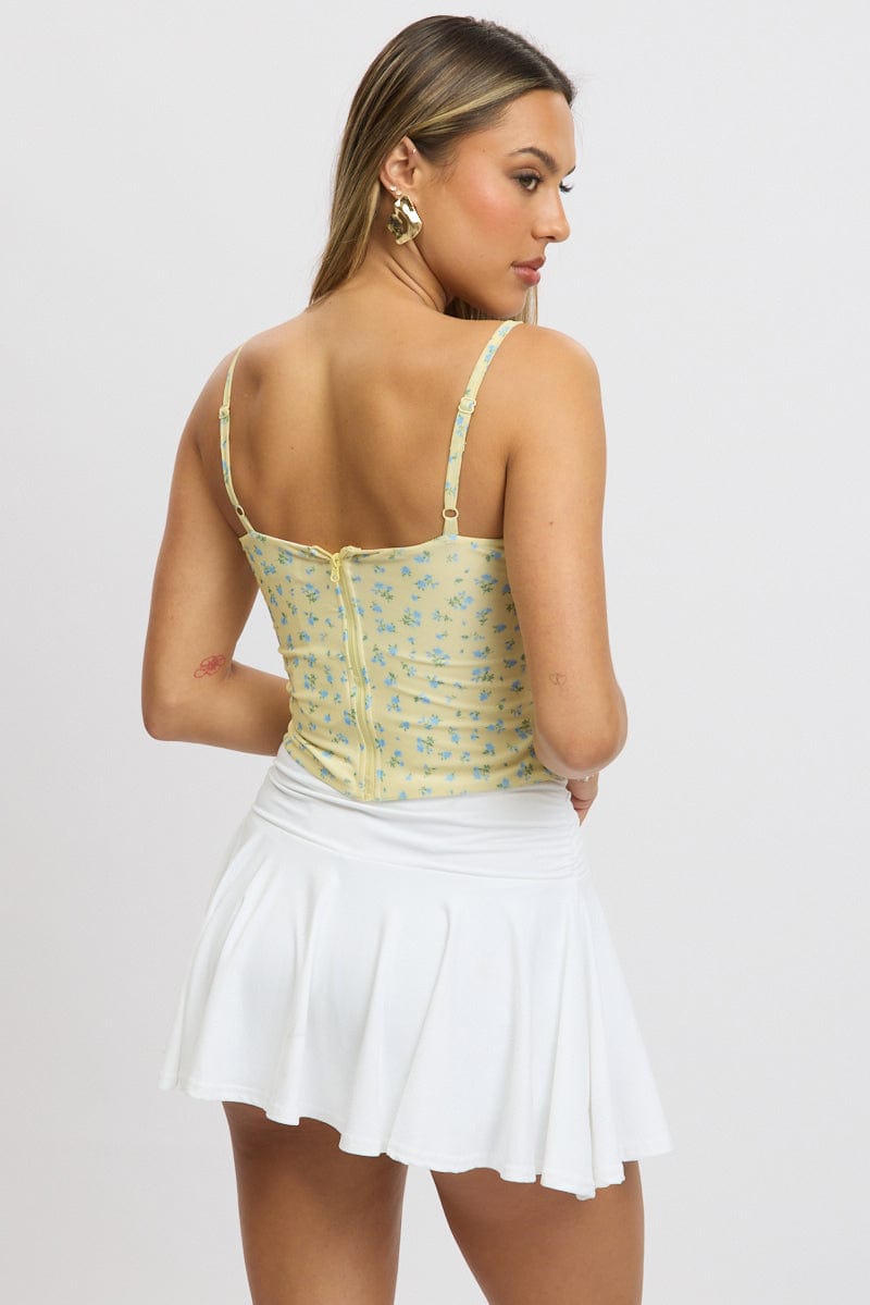 Yellow Ditsy Mesh Singlet Top for Ally Fashion