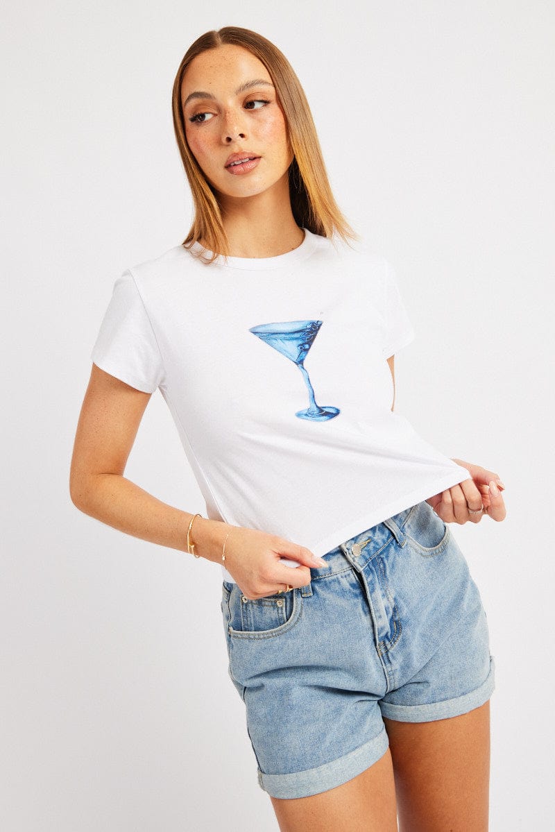 White Graphic Tee Short Sleeve for Ally Fashion