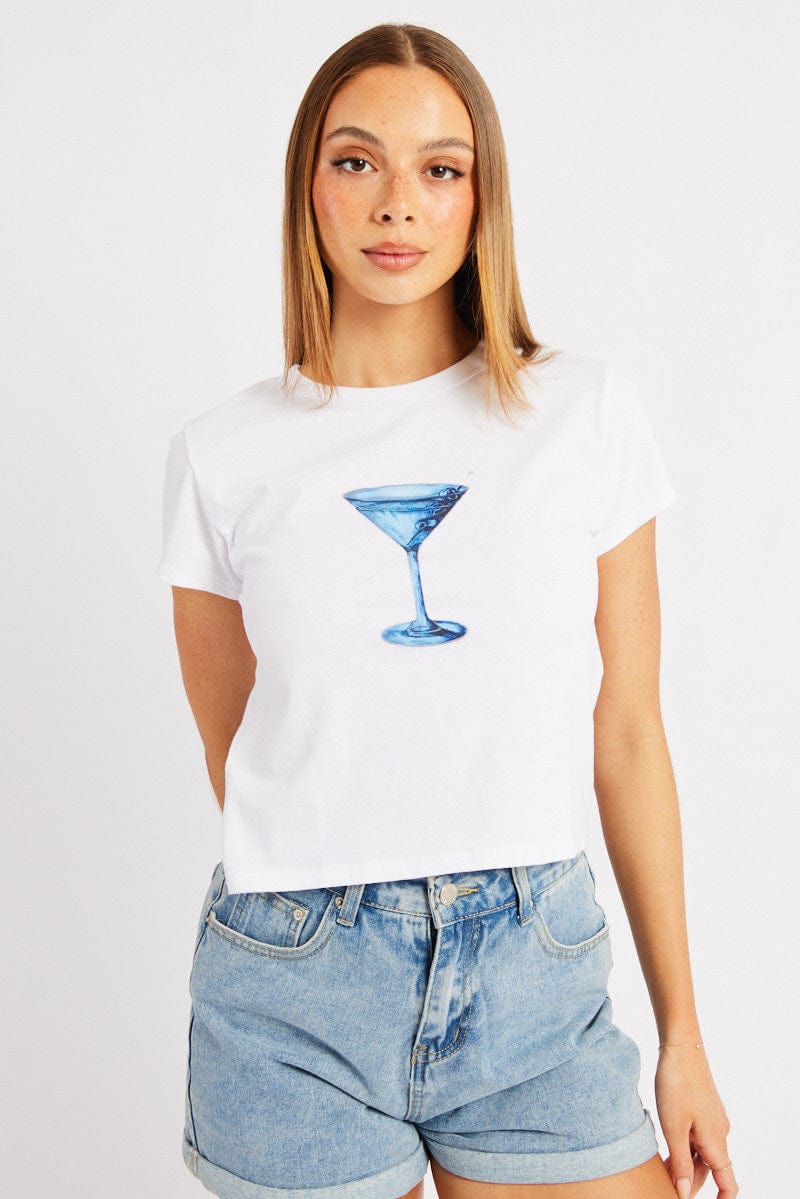 White Graphic Tee Short Sleeve for Ally Fashion