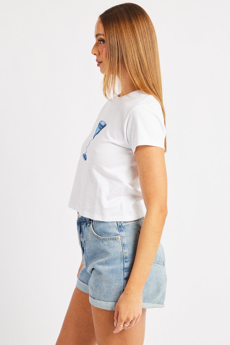 White Graphic Tee Short Sleeve for Ally Fashion