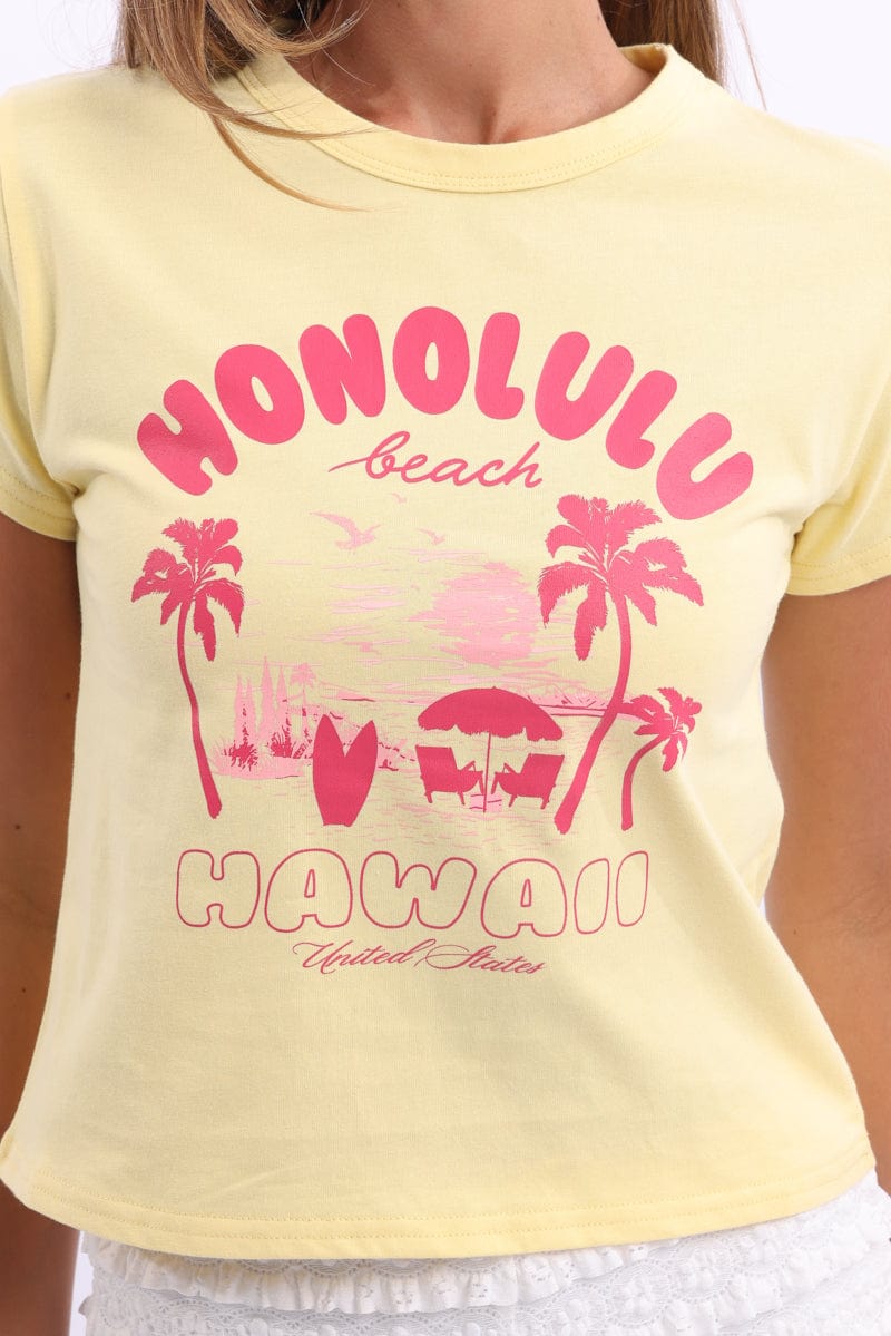 Yellow Graphic Tee Short Sleeve for Ally Fashion