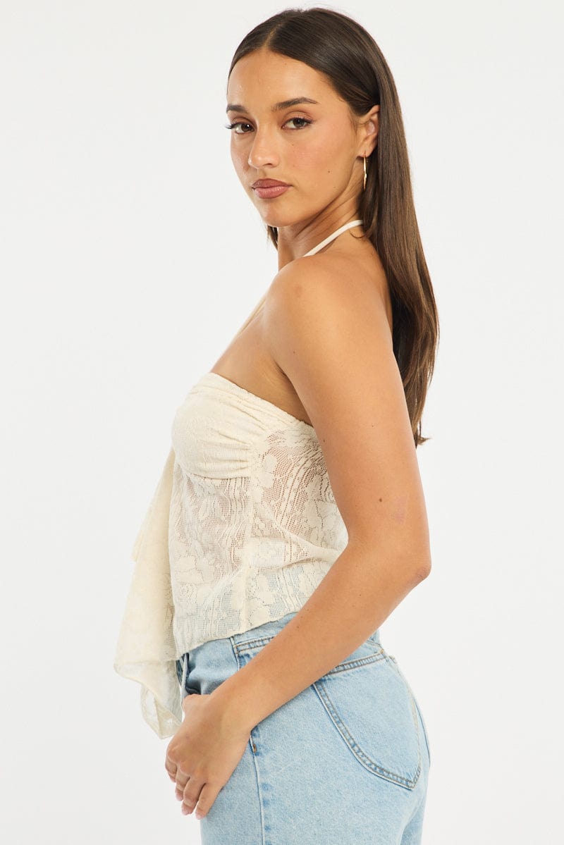 White Halter Top Sleeveless Lace for Ally Fashion