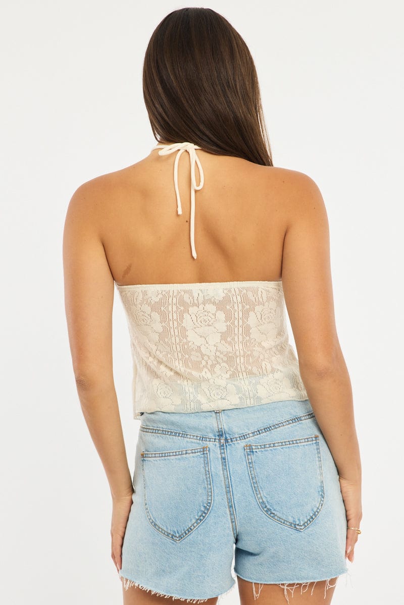 White Halter Top Sleeveless Lace for Ally Fashion