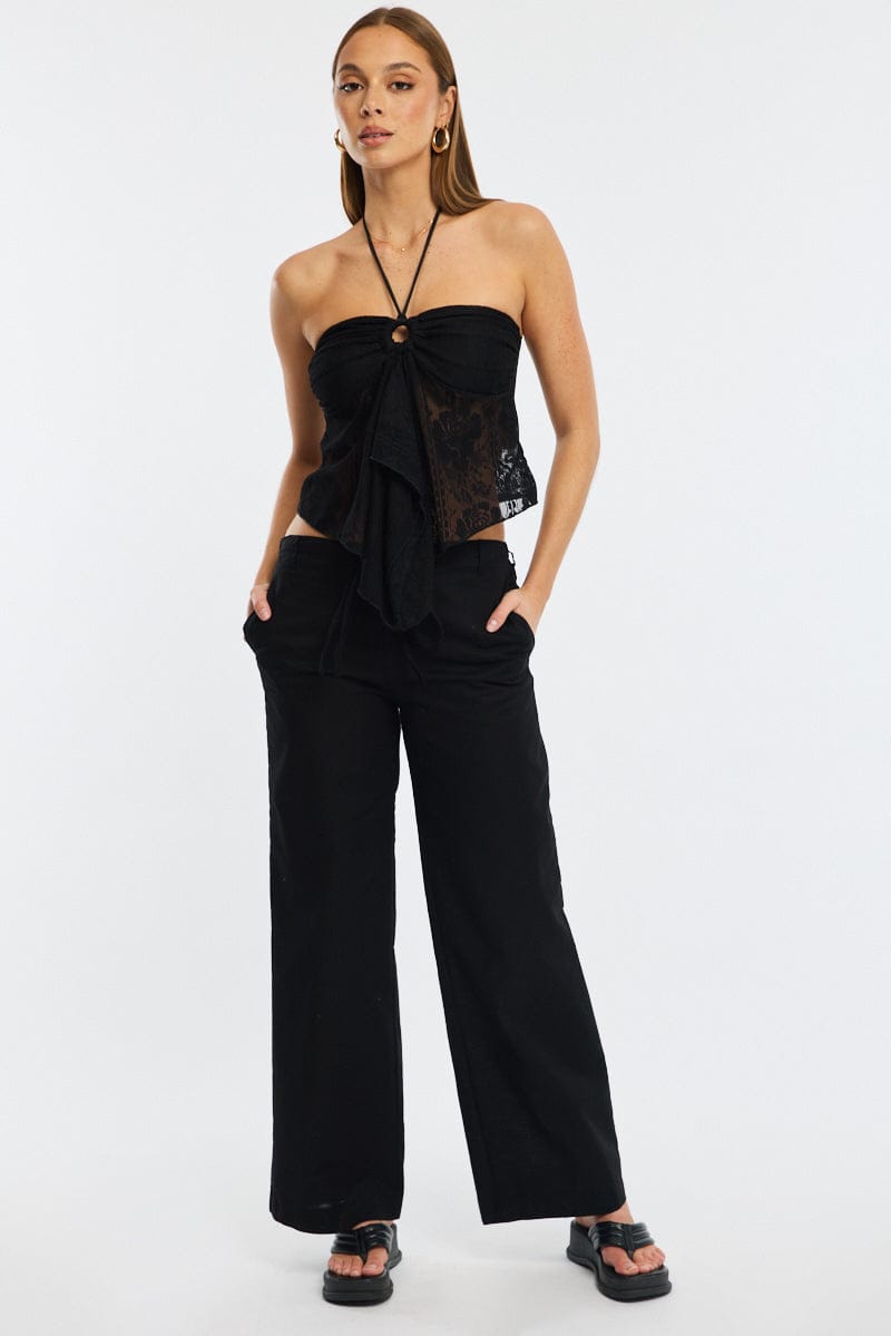 Black Halter Top Sleeveless Lace for Ally Fashion