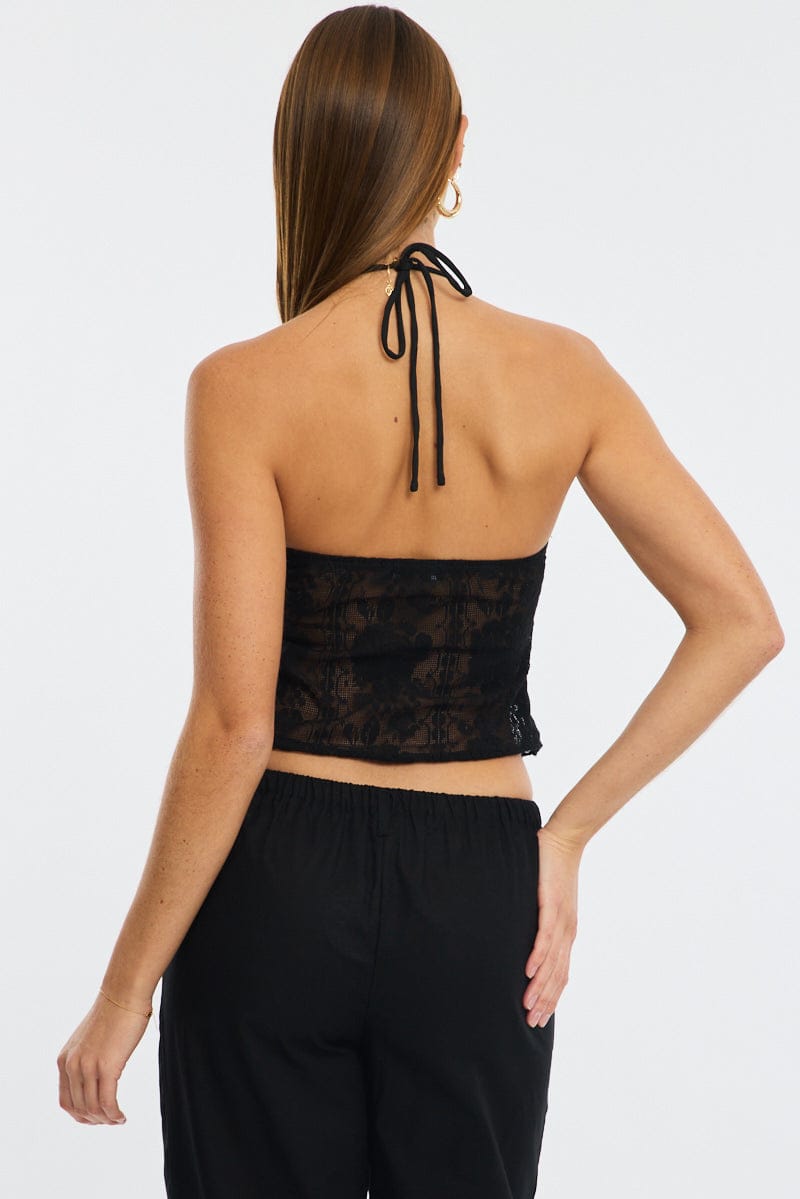 Black Halter Top Sleeveless Lace for Ally Fashion