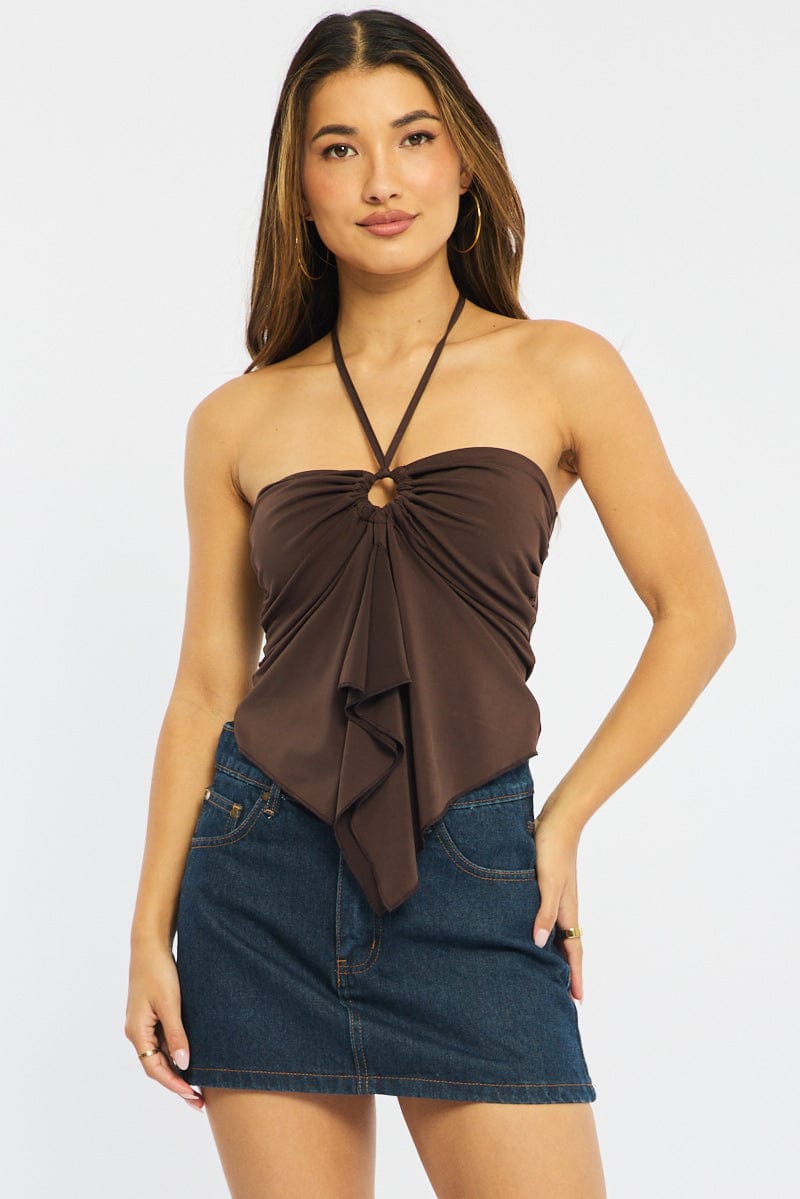 Brown Halter Top Sleeveless for Ally Fashion
