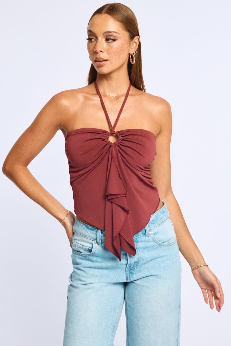 Red Halter Top Sleeveless for Ally Fashion