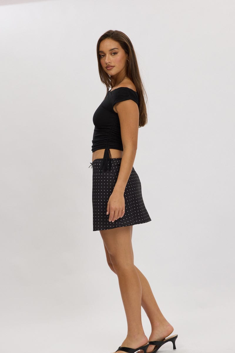 Black Mesh Top Tie Up Side One Shoulder for Ally Fashion